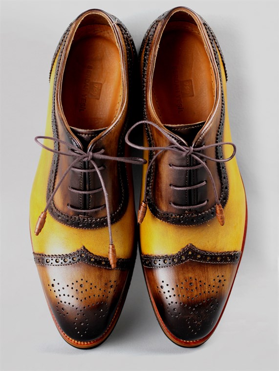 Serdar Yeşil Diego Erkek Hakiki Deri Kösele El Yapımı Klasik Ayakkabı-Taba