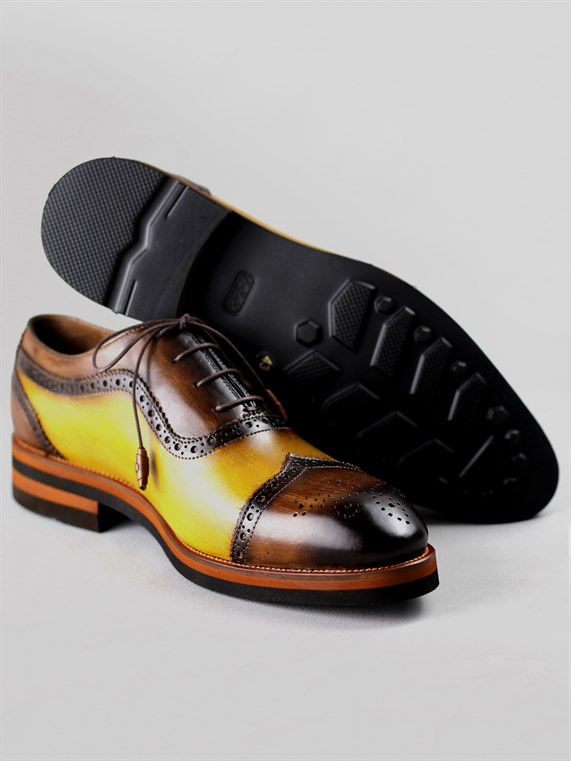 Serdar Yeşil Diego Erkek Hakiki Deri Kösele El Yapımı Klasik Ayakkabı-Taba