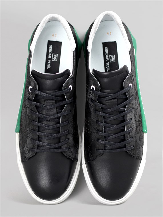 Serdar Yeşil Onemore Erkek Hakiki Deri Sneaker-Siyah