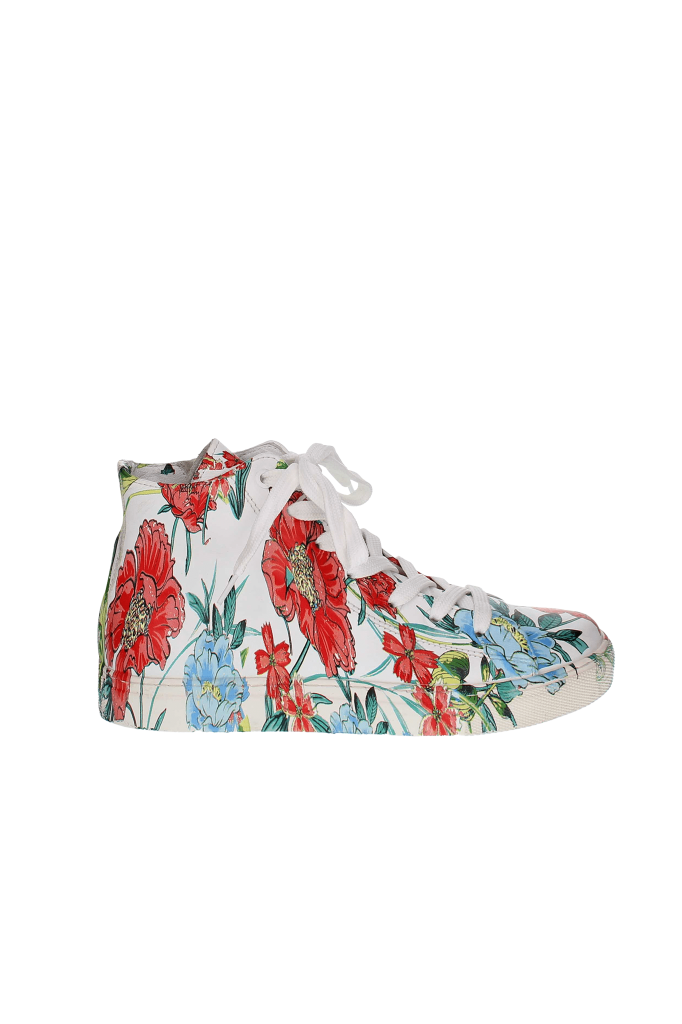 Çiçek Desenli Hakiki Deri Kadın Spor Ayakkabı