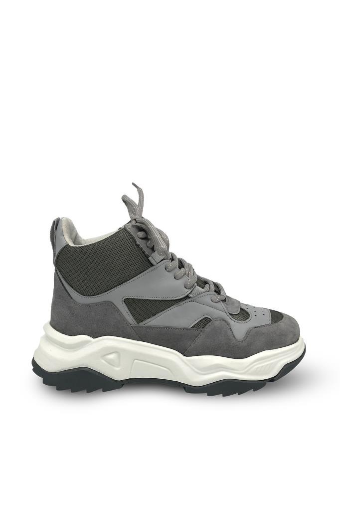 Hakiki Deri Gri Chunky Wave Kadın Sneakers 
