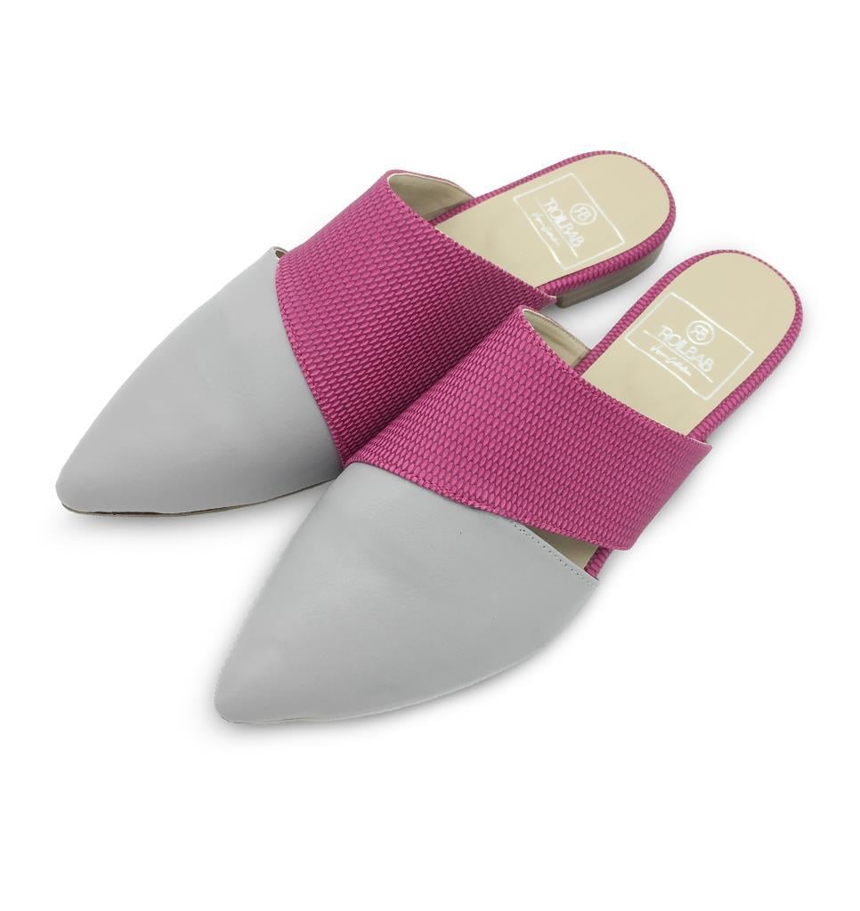 Rollbab Cross Gri Fuşya Çapraz Kadın Terlik