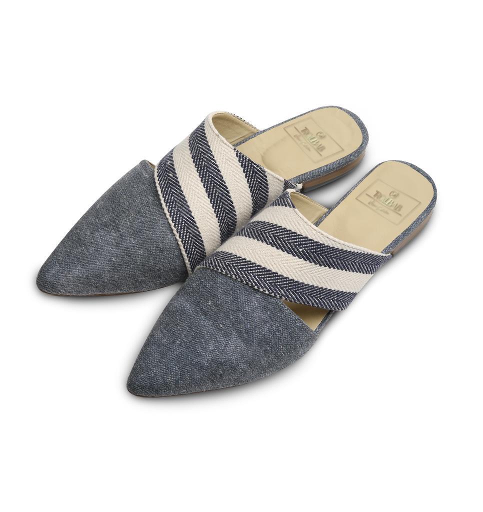 Rollbab Jean Blue Striped Cross Bourgeoisie Terlik