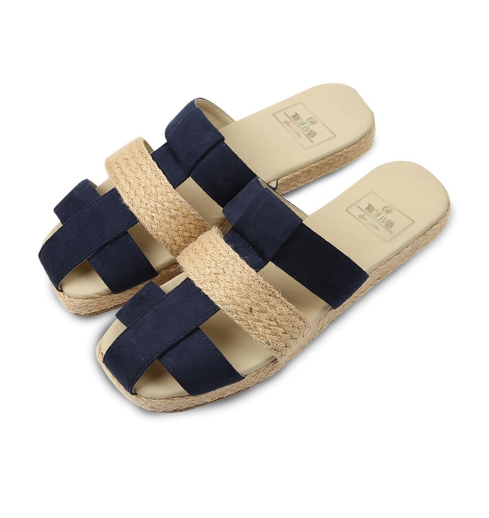 Rollbab Navy Sued Bohemian Streaked Terlik