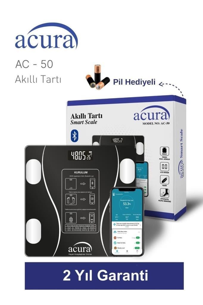 Acura Ac-50 CE Onaylı Yağ Su Kas ve Kilo Ölçer Akıllı Tartı