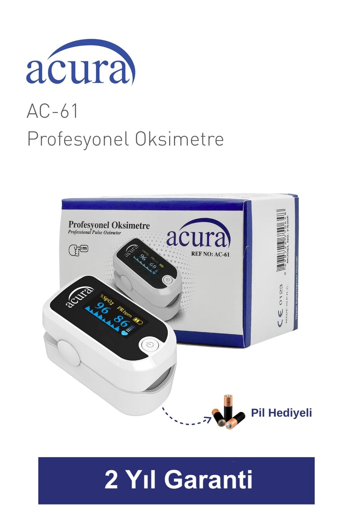 Acura AC-61 ÜTS Kayıtlı, OLED Ekranlı Profesyonel Pulse Oksimetre