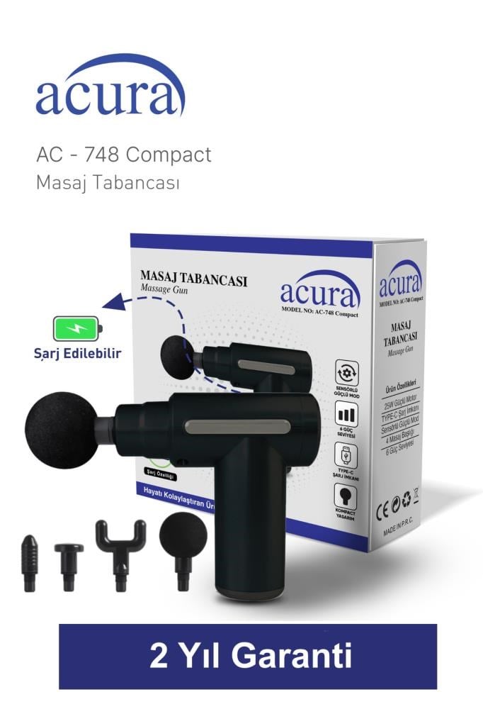 Acura AC-748 Compact 6 Kademeli 4 Başlıklı Masaj Tabancası