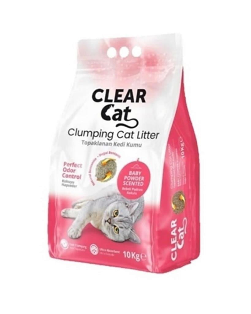 Clear Cat Pudralı Topaklanan Bentonit Kedi Kumu İnce 10 Lt