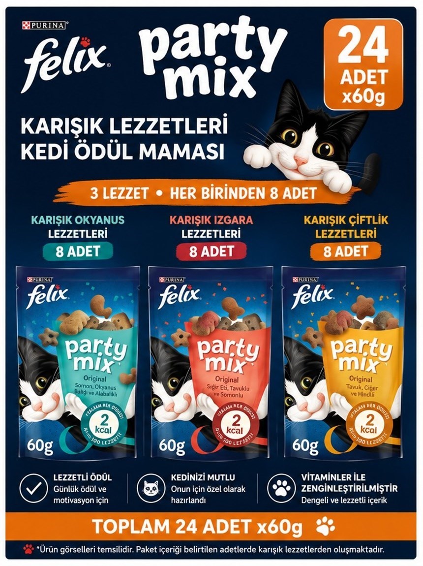 Felix Party Mix Karışık Lezzetleri Kedi Ödül Maması 24x60gr