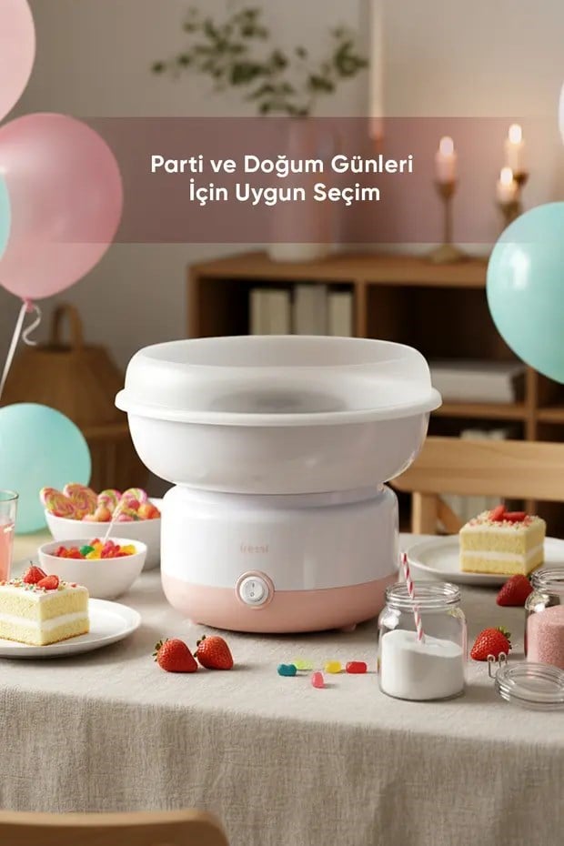 Fressi Çelik Hazneli 500W Pamuk Şeker Makinesi FR-PM01 CottoFun Pembe