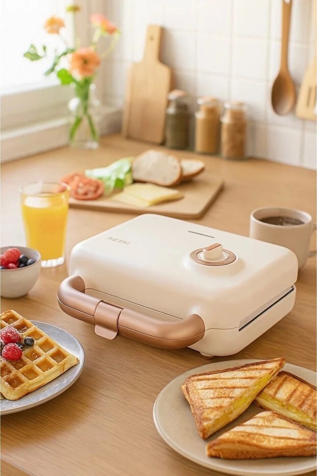 Fressi Tost Ve Waffle Makinesi Çıkarabilir Yapışmaz Plakalı 3 Ayrı Plaka Krem