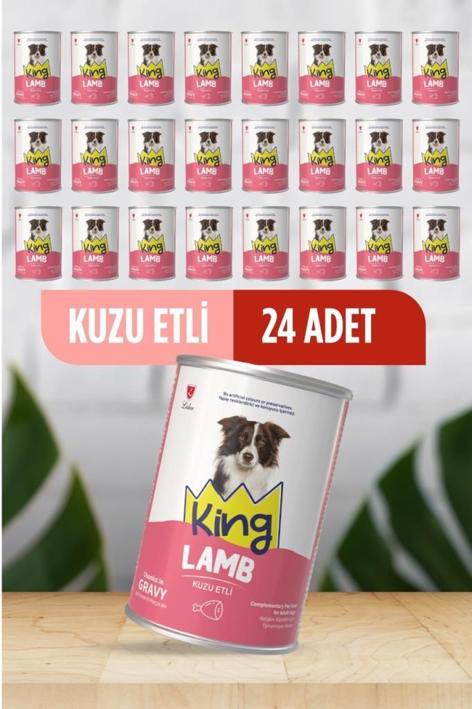 King Sos İçerisinde Et Parçacıklı Kuzu Etli Köpek Konservesi 400 Gr*24 ADET