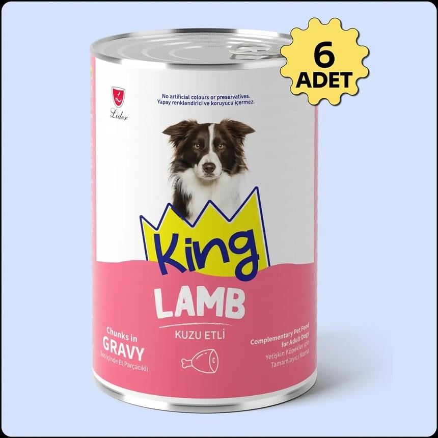 King Sos İçerisinde Et Parçacıklı Kuzu Etli Köpek Konservesi 400 Gr*6 ADET