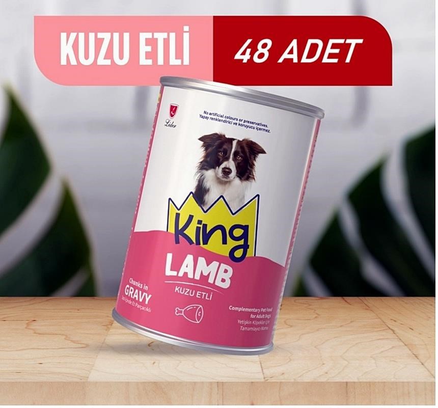 King Sos İçerisinde Et Parçacıklı Kuzu Etli Köpek Konservesi 400 Gr*48 ADET