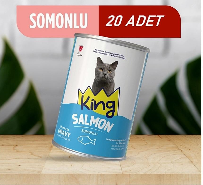 King Sos İçerisinde Et Parçacıklı Somonlu Kedi Konservesi 400 Gr*20 ADET