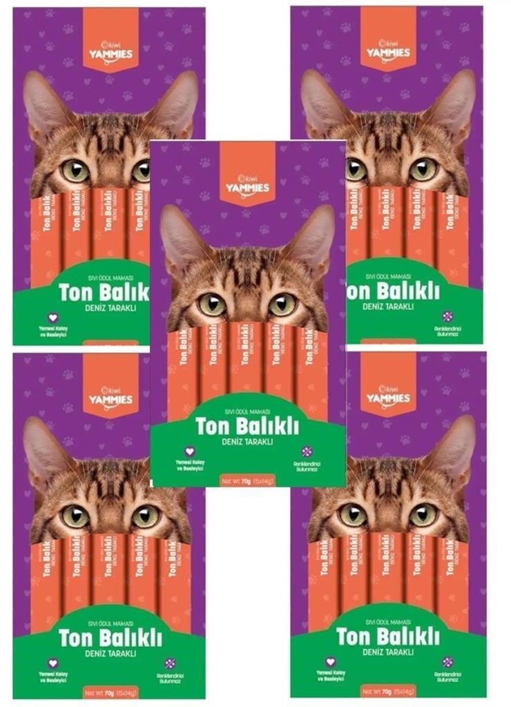 Kiwi Yammies Ton Balıklı Deniz Taraklı Sıvı Kedi Ödül Maması*5 Paket