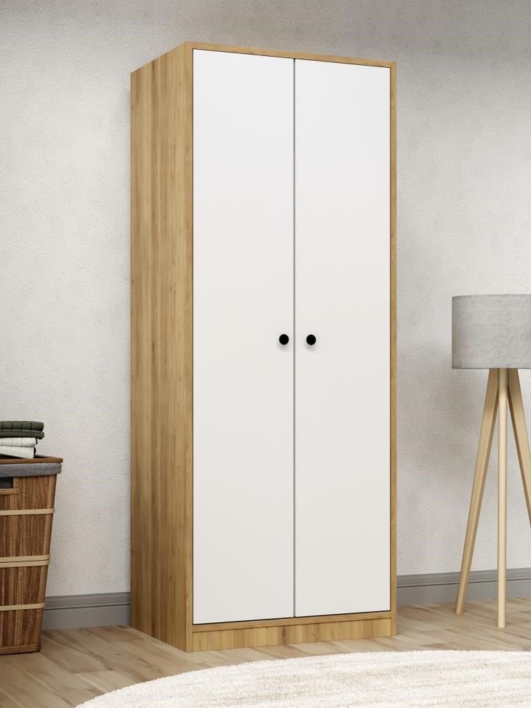 Kuzey Life Rami 2 Kapaklı 5 Raflı Askılı Gardırop 52cm Derinlik