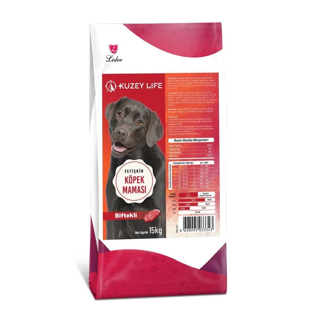 Kuzeylife Biftekli Yetişkin Köpek Maması 15 Kg.