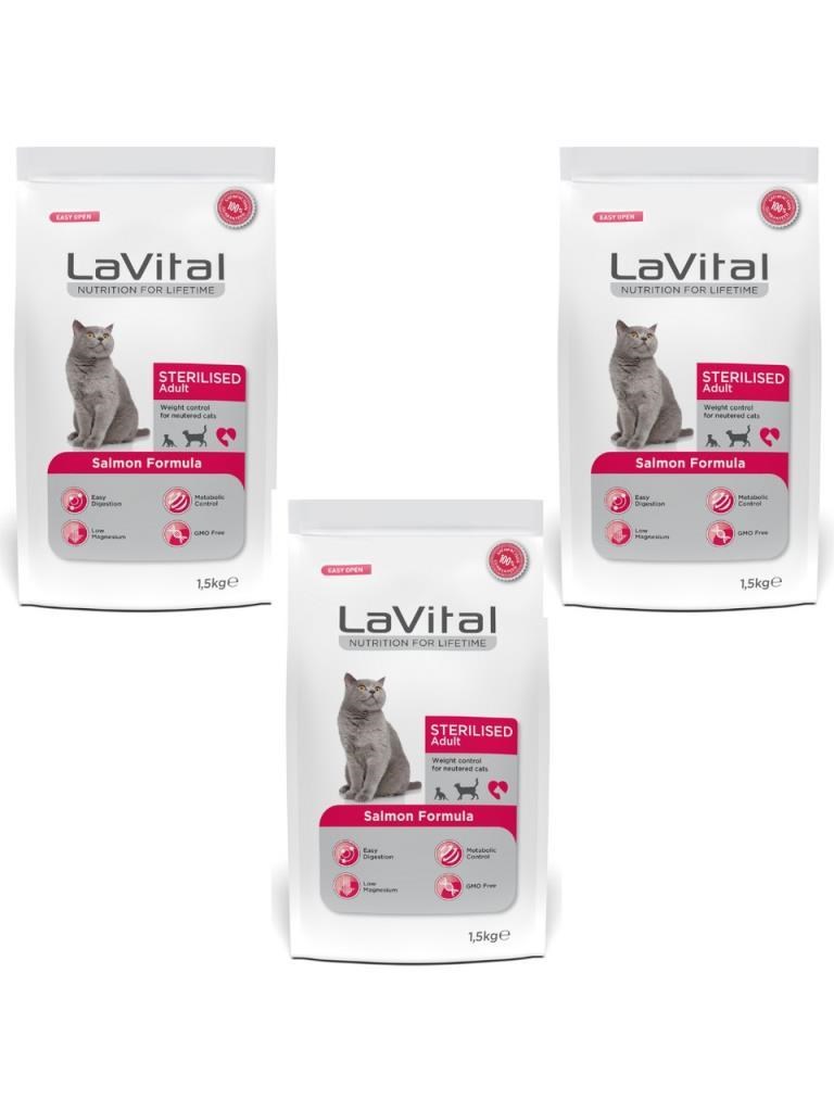 Lavital Somon Balıklı Kısırlaştırılmış Kuru Kedi Maması 1.5 Kg*3 Adet