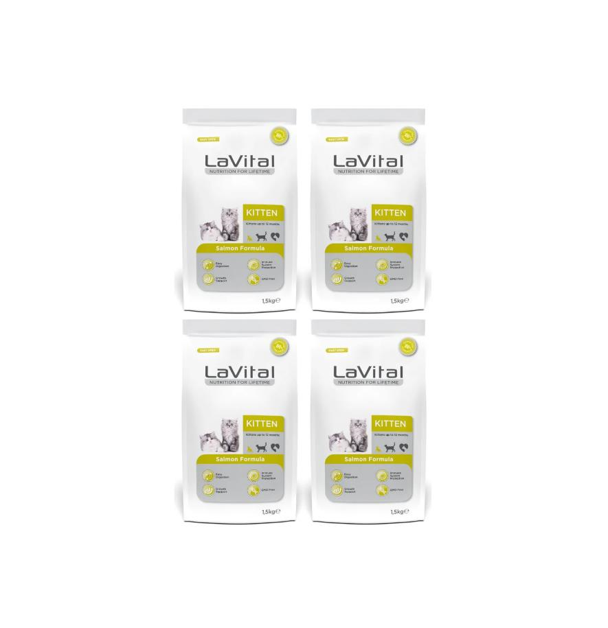 Lavital Somon Balıklı Yavru Kedi Maması 1,5 Kg*4 Adet