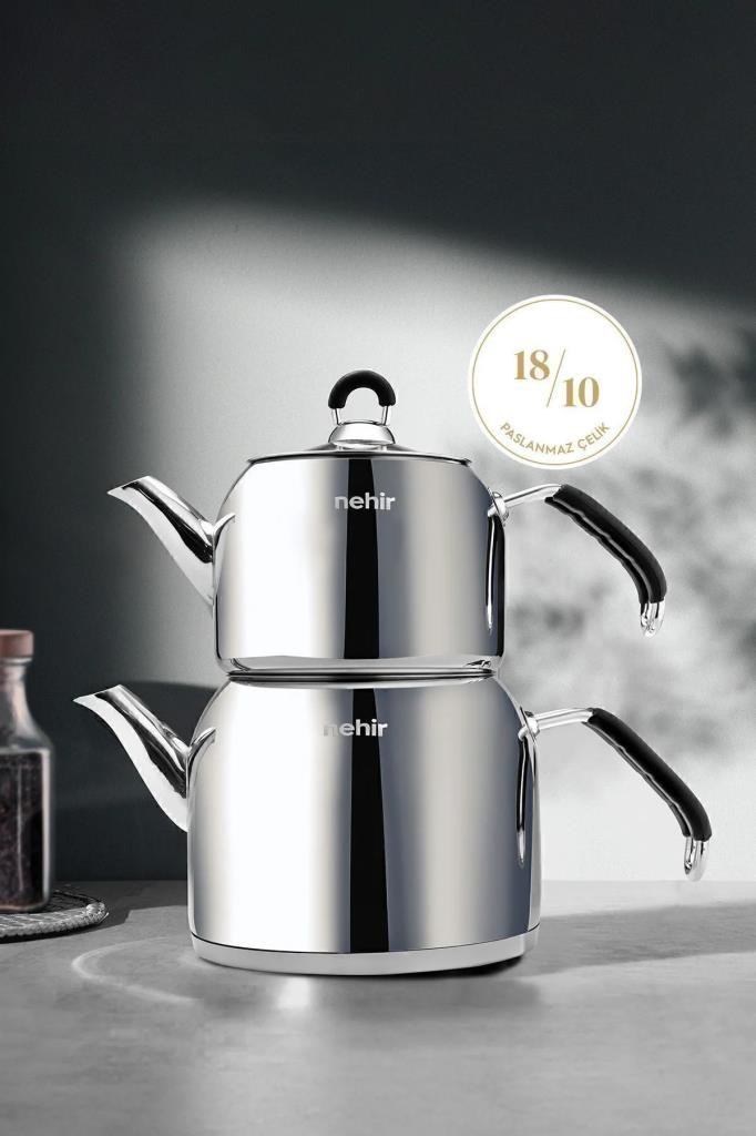 Nehir Modern Mini Küçük Boy Paslanmaz Çelik Çaydanlık Takımı 0.8-1.6 Lt.