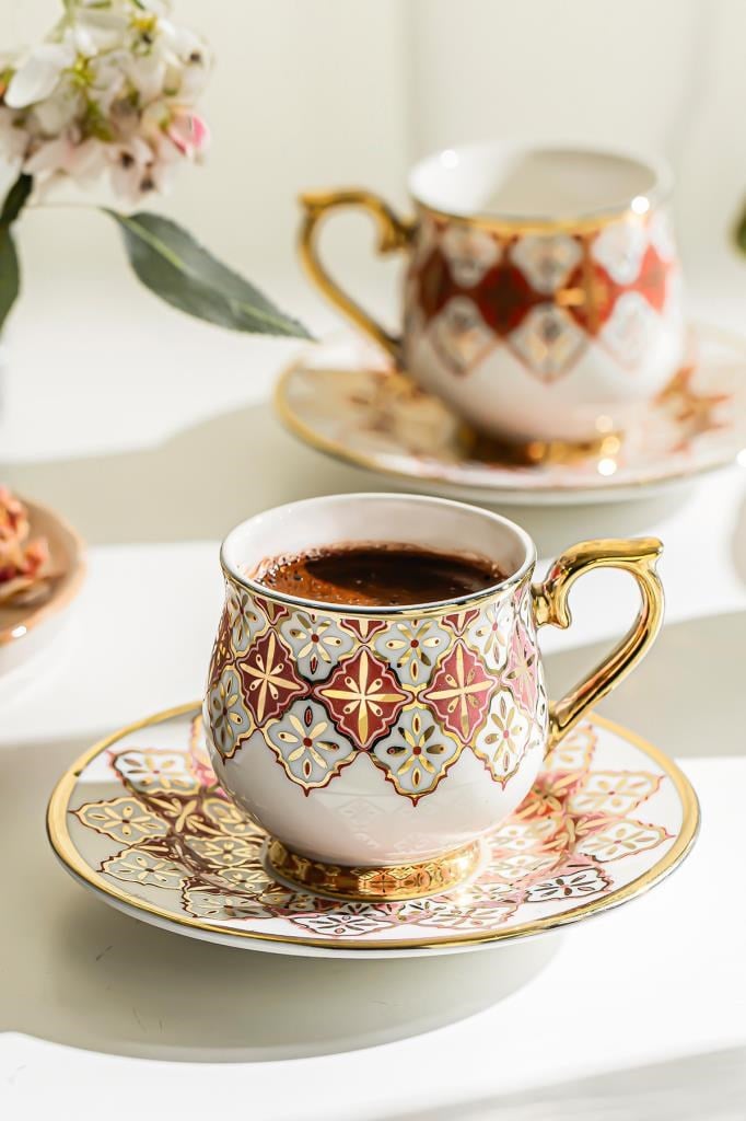 Nehir Rüya 6 Kişilik 12 Parça Porselen Kahve Fincan Takımı
