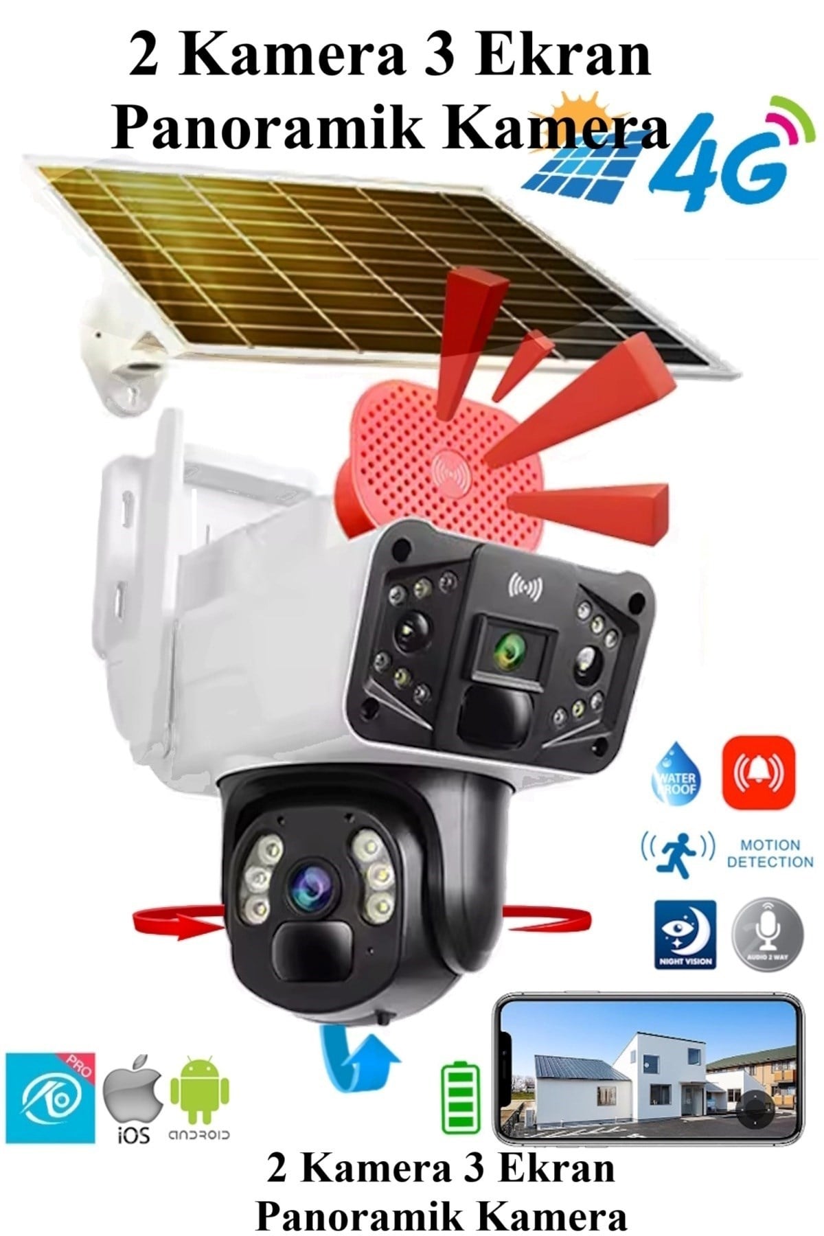 O-KAM 3915 4g 6mp Dual Lensli Güneş Enerjili Sim Kart Destekli Güvenlik Kamerası Sirenli Yeni Model