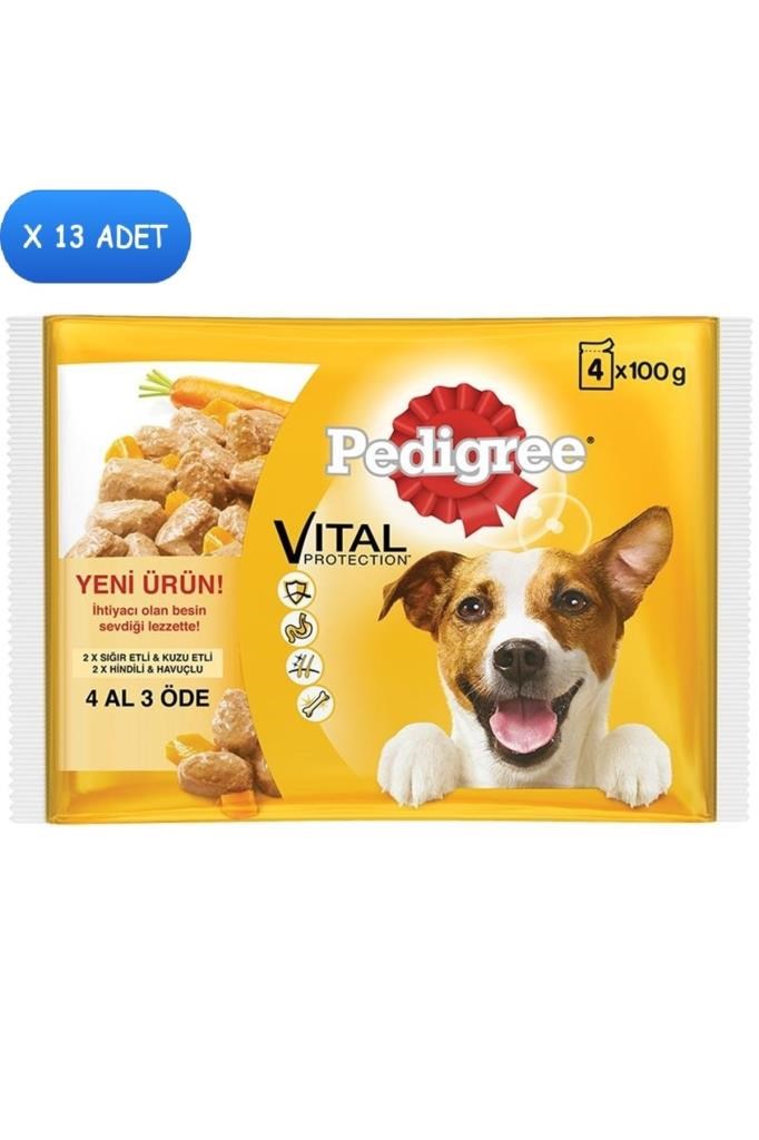 Pedigree Adult Pouch Köpek Yaş Maması 4x100 Gr(4 Al 3 Öde) (13 Adet)