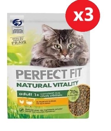 Perfect Fıt Natural Vitality Yetişkin Tavuk Hindi Aromalı Kedi Maması 1 Kg*3 Adet
