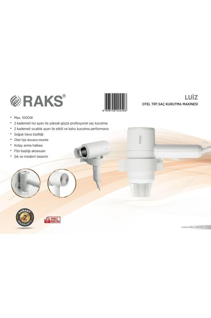Raks Luiz 1000W Otel Tipi Saç Kurutma Makinesi