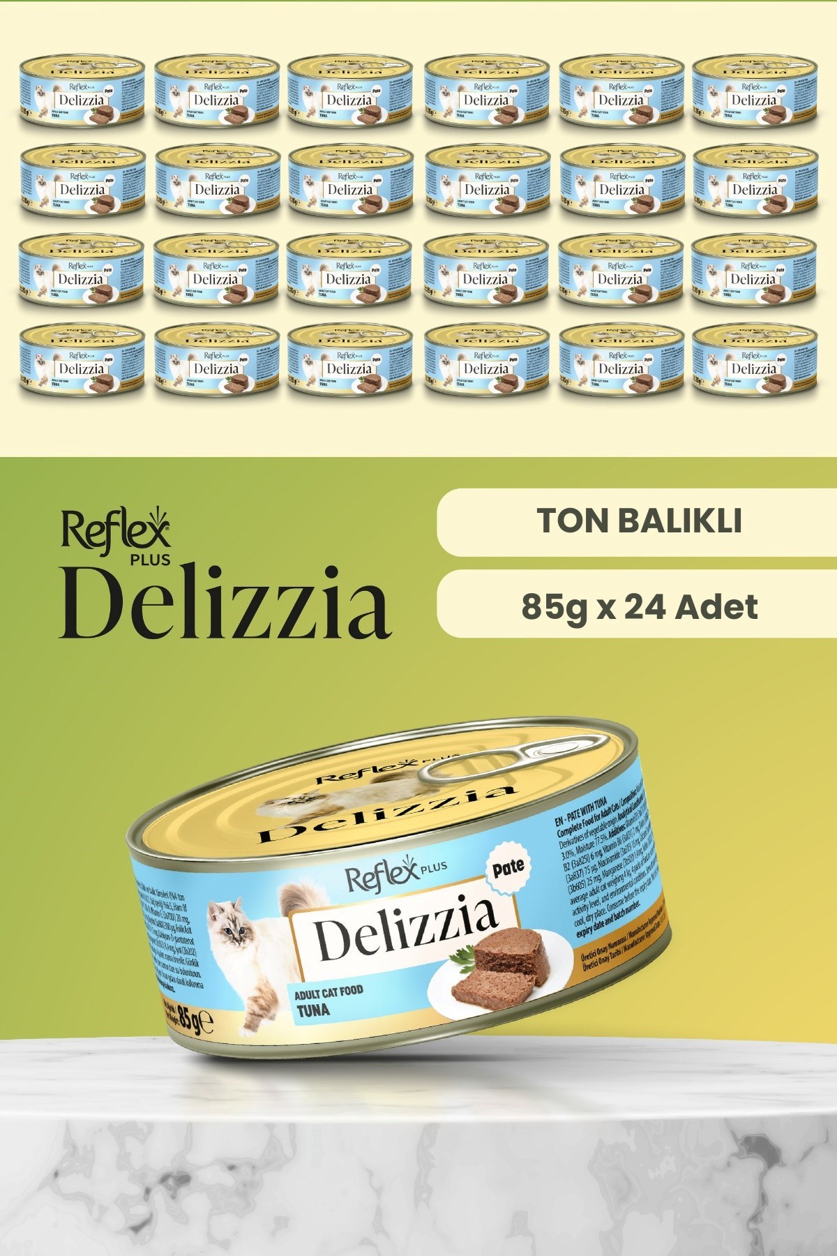 Reflex Delizzia / Kıyılmış Ton Balıklı Yetişkin Kedi Maması 85g x 24 Adet