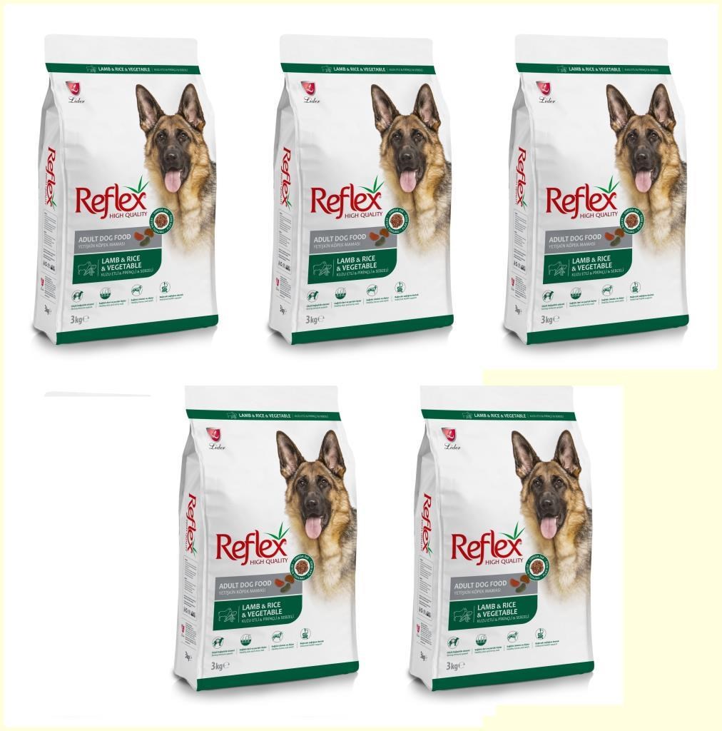 Reflex Kuzulu, Pirinçli ve Sebzeli Yüksek Kaliteli Köpek Maması 3 Kg*5 ADET