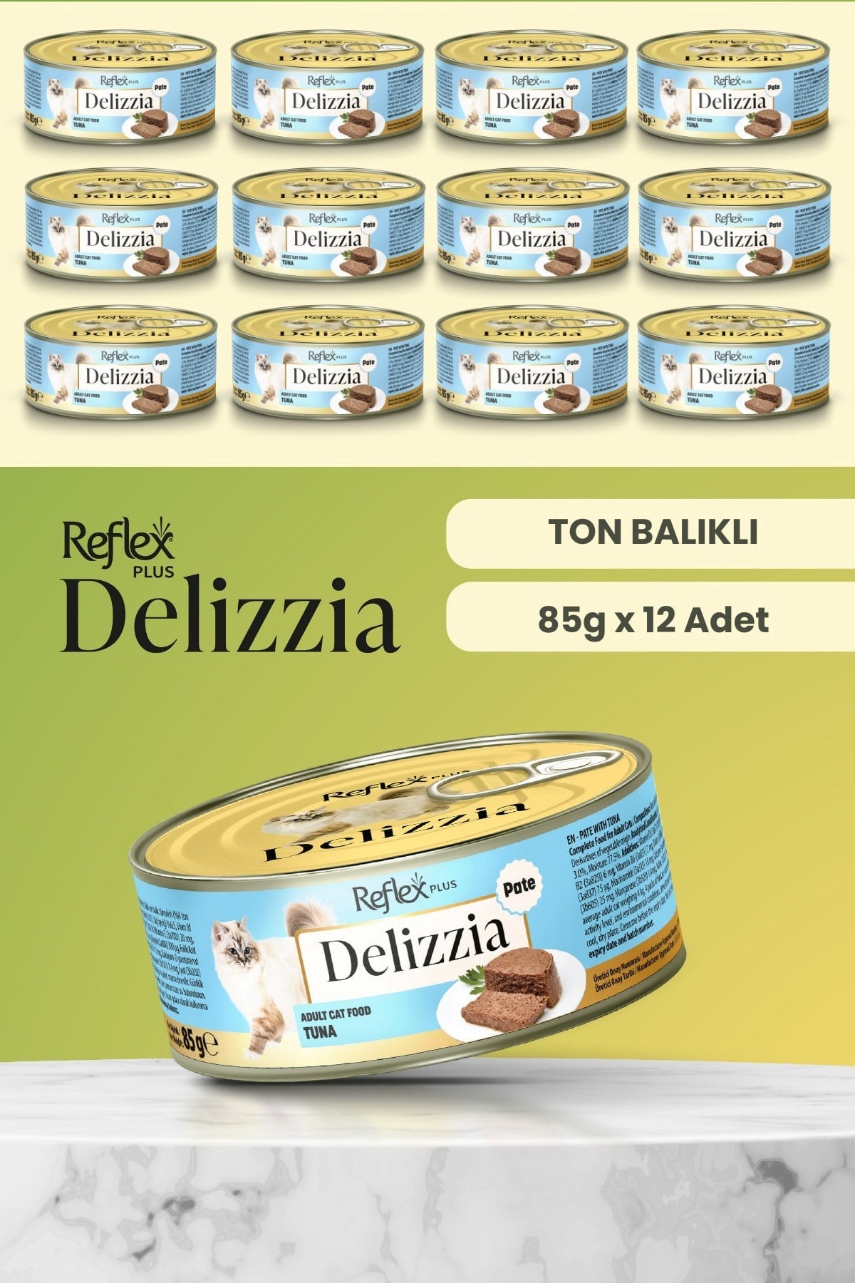 Reflex Plus Delizzia / Kıyılmış Ton Balıklı Yetişkin Kedi Maması 85g x 12 Adet
