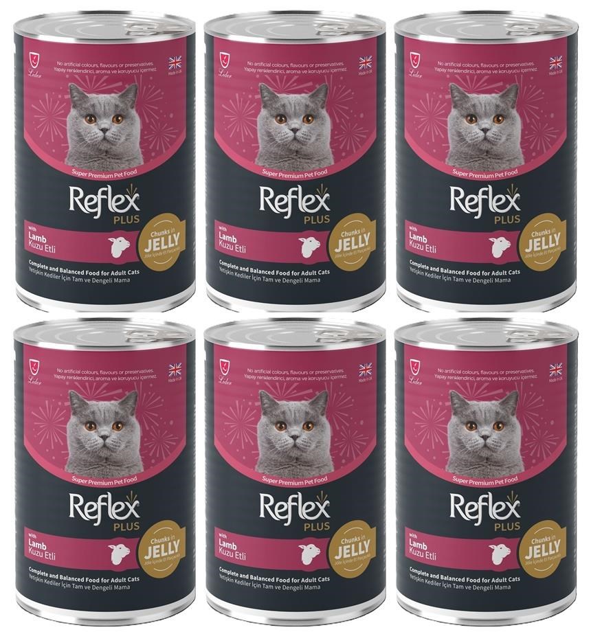 Reflex Plus Jöle içinde Et Parçacıklı Kuzu Etli Yetişkin Kedi Konservesi 400 gr*6 ADET