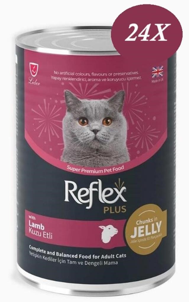 Reflex Plus Jöle içinde Et Parçacıklı Kuzu Etli Yetişkin Kedi Konservesi 400 gr*24 ADET