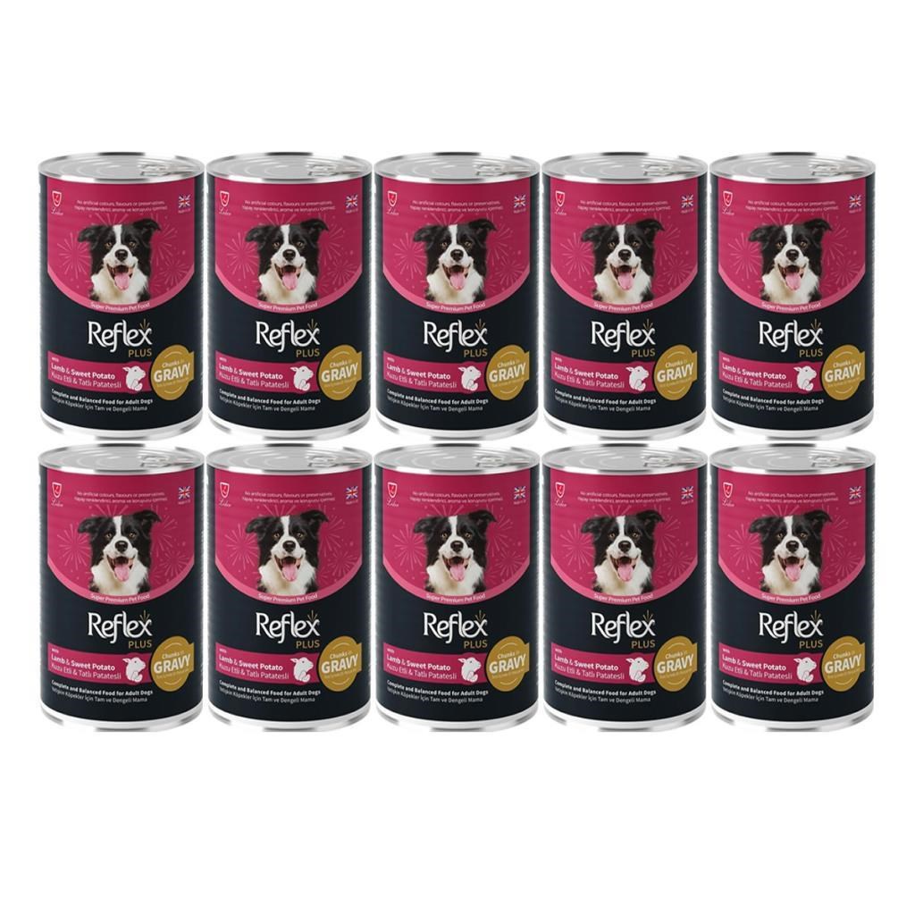 Reflex Plus Kuzu ve Tatlı Patates Et Parçacıklı Soslu Köpek Konservesi 400 Gr*10 Adet