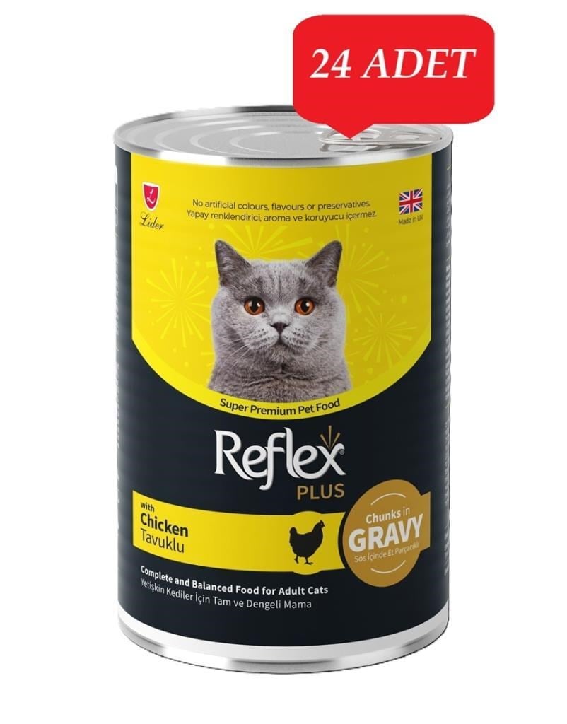 Reflex Plus Tavuklu Parça Etli Yetişkin Kedi Konservesi 400 gr 24 Adet
