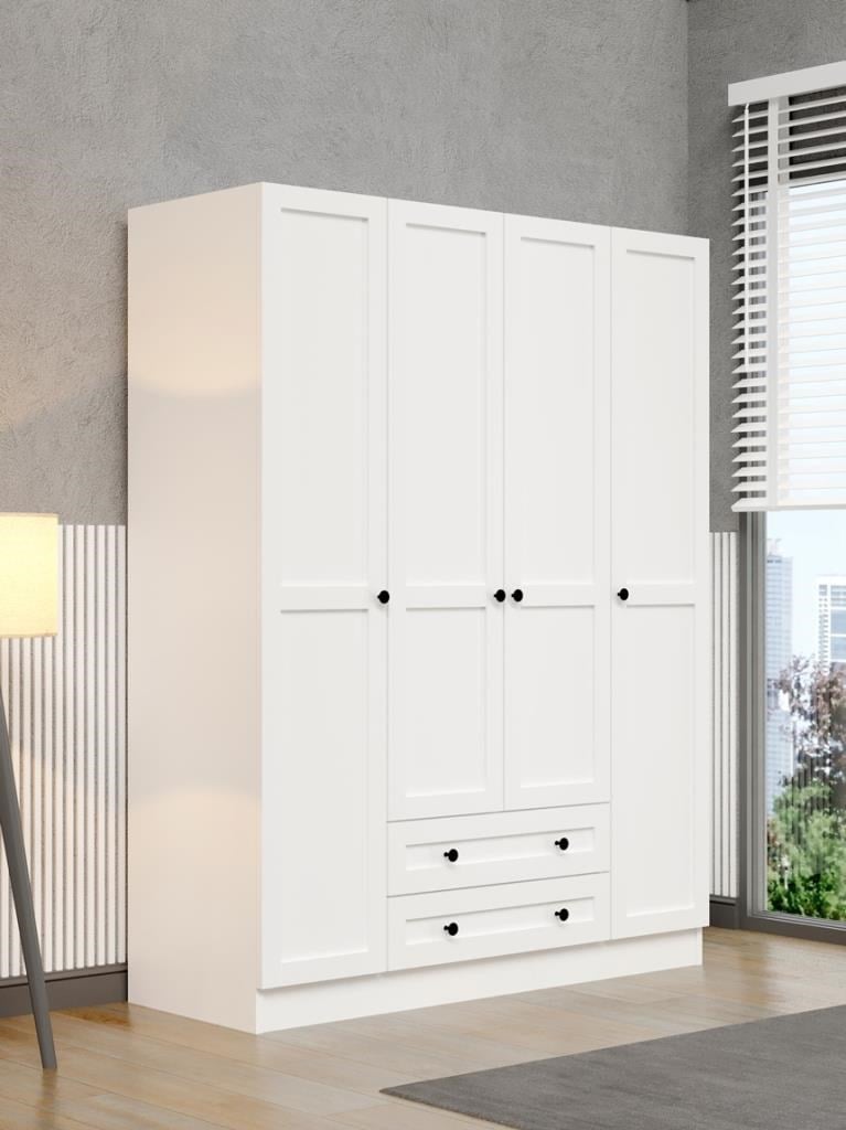 Viena Modern Tasarımlı Membran Kapaklı 4 Kapılı Gardırop (50 cm Derinlik)