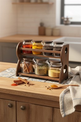 Bambum Nero Bench 8 Parça 2 Katlı Standlı Baharatlık Seti
