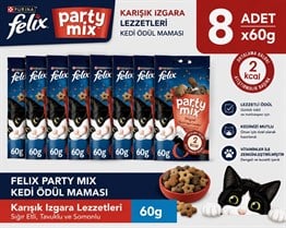 Felix Party Mix Karışık Izgara Lezzetleri Kedi Ödül Maması 8x60gr