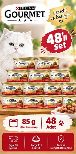 Gourmet Gold Parça Etli, Sığır Etli Yaş Kedi Konservesi 85 gr 48Lİ