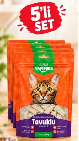 Kiwi Pets Kyct-50355 Yammies Dondurularak Kurutulmuş Tavuklu Kedi Otlu Mama 20 Gr 5Lİ SET