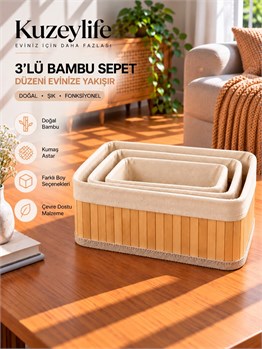 Kuzeylife Bambu Trio Dikdörtgen 3lü Sepet Seti