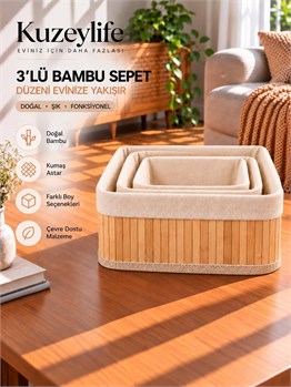 Kuzeylife Bambu Trio Kare 3lü Sepet Seti