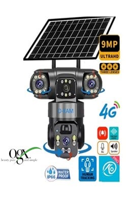 O-KAM 6060 9mp (3 3 3) Üç Kameralı Ultrahd 4g Güneş Enerjili Akıllı Güvenlik Kamerası