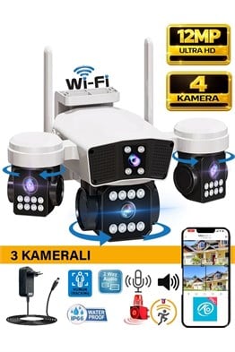 O-KAM OK-206W Wifi 12MP 4 Lens AOV Sirenli Gece Görüş Sesli Güvenlik Kamerası Kişi Takibi Adaptörlü