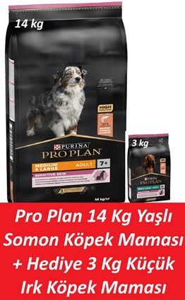 Pro Plan 14 Kg Yaşlı Somon Köpek Maması + Hediye 3 Kg Küçük Irk Köpek Maması