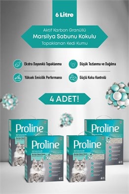 Proline Aktif Karbon Tanecikli Marsilya Sabunu Kokulu Kedi Kumu 4X6 lt