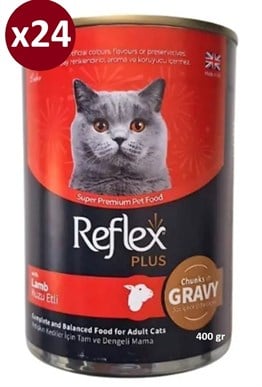 Reflex Plus Konserve Sos İçinde Et Parçacıklı Kuzu Etli Yetişkin Kedi Maması 400 Gr*24 ADET