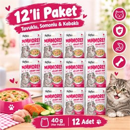 Reflex Plus Mmore Tavuklu,Somonlu ve Kabaklı Kremalı Kedi Çorbası 40 Gr*12li SET
